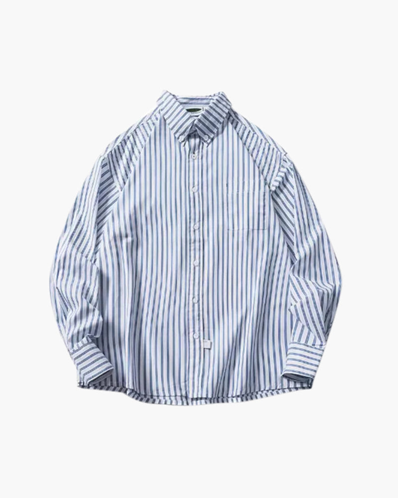 Men's Striped Button Shirt With a Broad Sleeve Shape - Light Blue