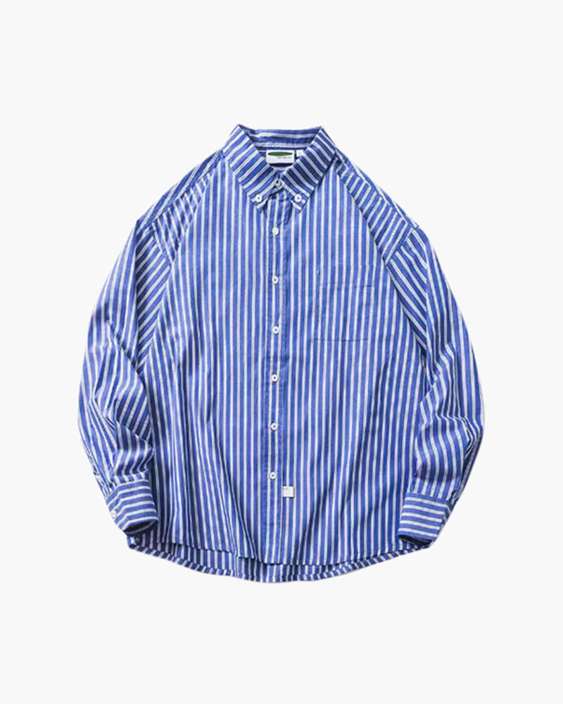 Men's Striped Button Shirt With a Broad Sleeve Shape - Blue