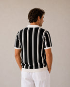 Men's Striped Half-Zip Polo With Contrast Collar - Black