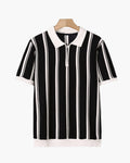 Men's Striped Half-Zip Polo With Contrast Collar - Black