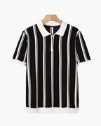 Men's Striped Half-Zip Polo With Contrast Collar - Black