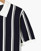 Men's Striped Half-Zip Polo With Contrast Collar - Black