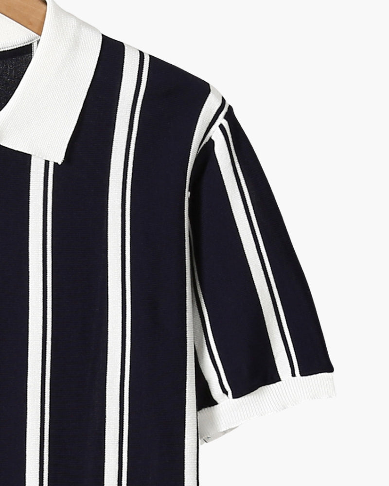 Men's Striped Half-Zip Polo With Contrast Collar - Black