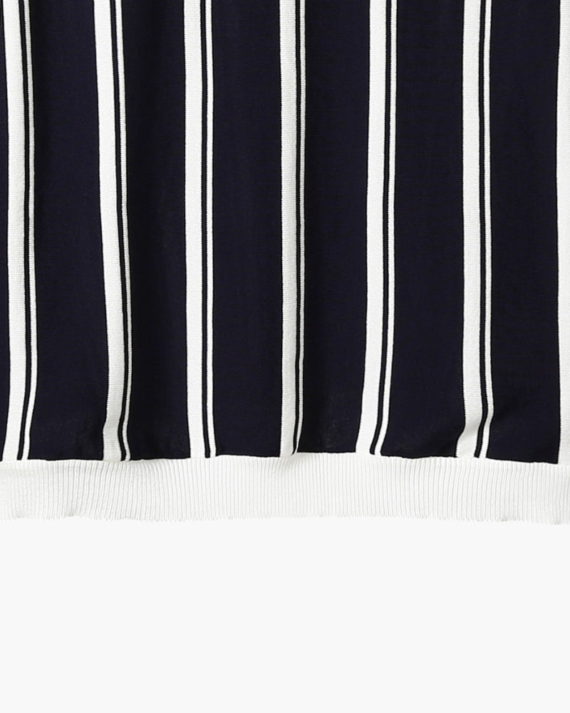 Men's Striped Half-Zip Polo With Contrast Collar - Black