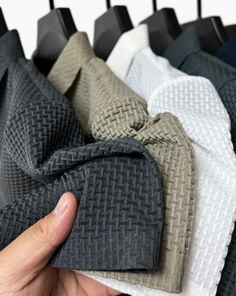 Men's Textured Button Polo With a Defined Collar - shared