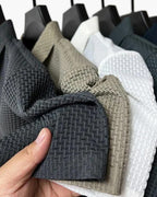 Men's Textured Button Polo With a Defined Collar - shared