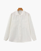 Men's Textured Button Shirt With a Square Chest Pocket - White