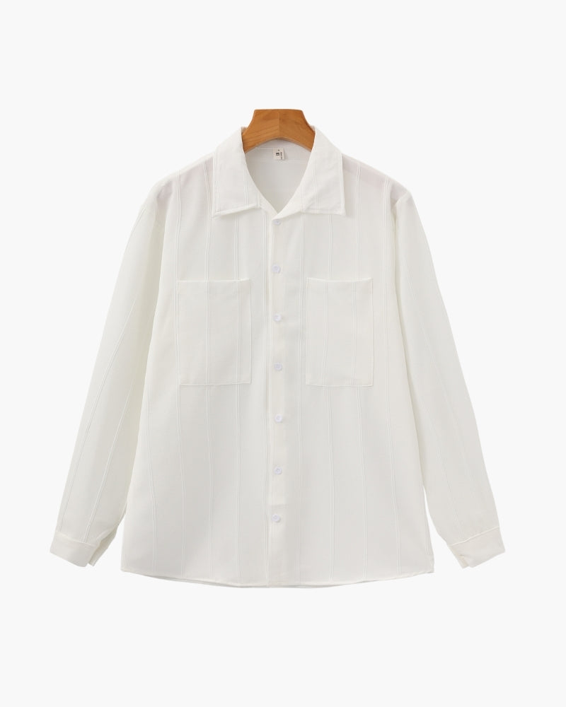 Men's Textured Button Shirt With a Square Chest Pocket - White