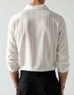 Men's Textured Button Shirt With a Square Chest Pocket - White