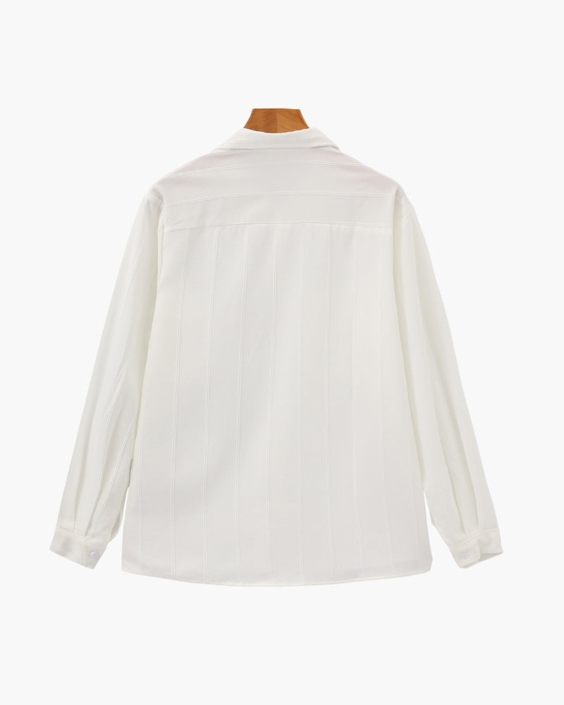 Men's Textured Button Shirt With a Square Chest Pocket - White