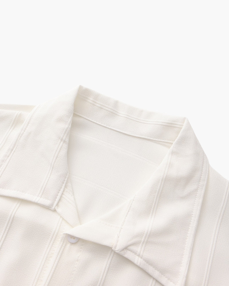 Men's Textured Button Shirt With a Square Chest Pocket - White