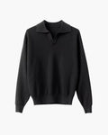 Men's Textured Long-Sleeve Polo With an Open Neck - Black