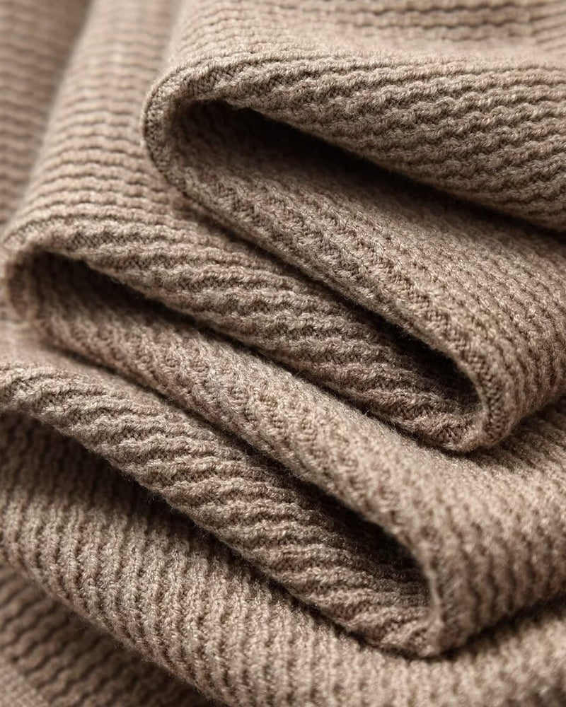 Men's Textured Long-Sleeve Polo With an Open Neck - Brown