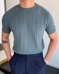 Men's Vertical-Rib T-Shirt With a Round Crew Neck - Blue