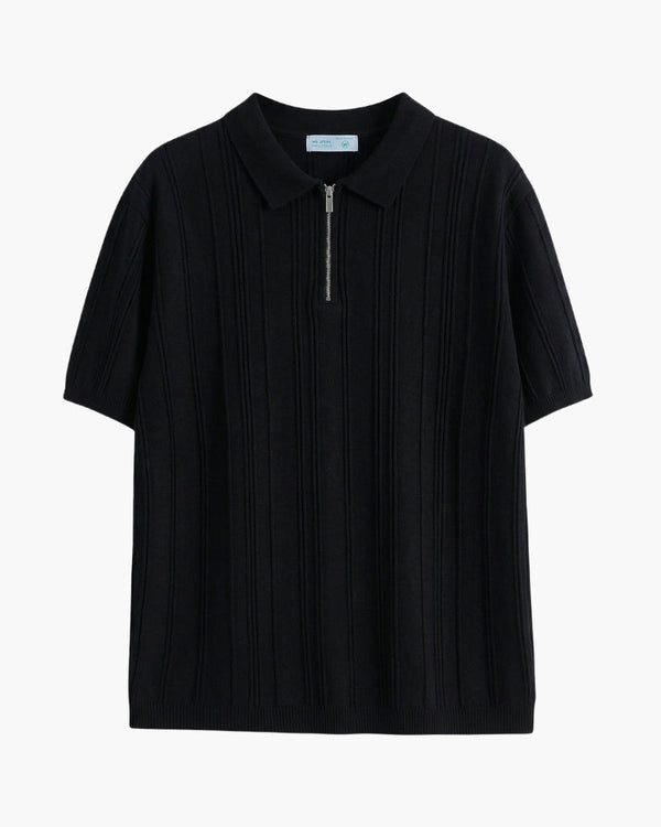 Men's Vertical-Stripe Knit Polo With a Short Zip