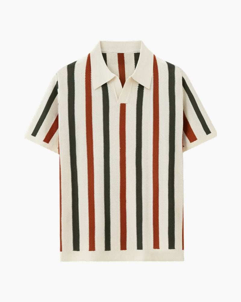 Men's Vertical-Stripe Polo With an Open Collar - Multicolor