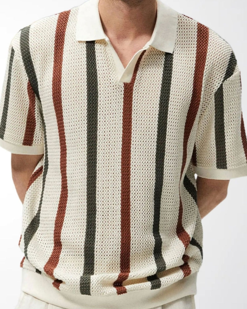 Men's Vertical-Stripe Polo With an Open Collar - Multicolor