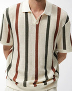 Men's Vertical-Stripe Polo With an Open Collar - Multicolor