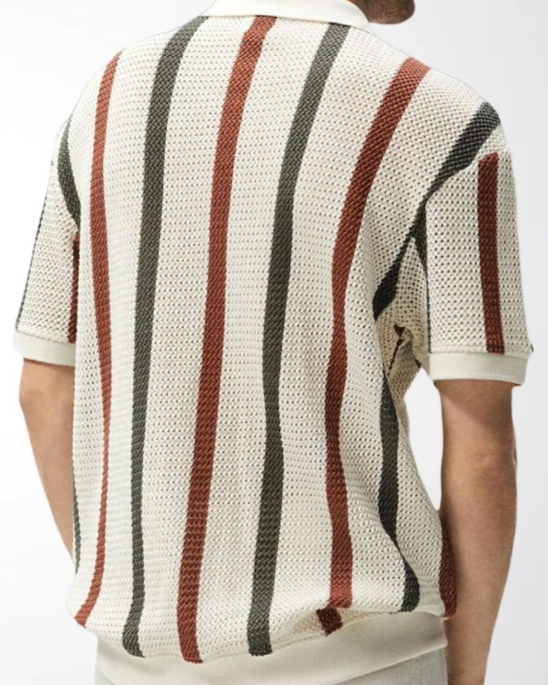 Men's Vertical-Stripe Polo With an Open Collar - Multicolor