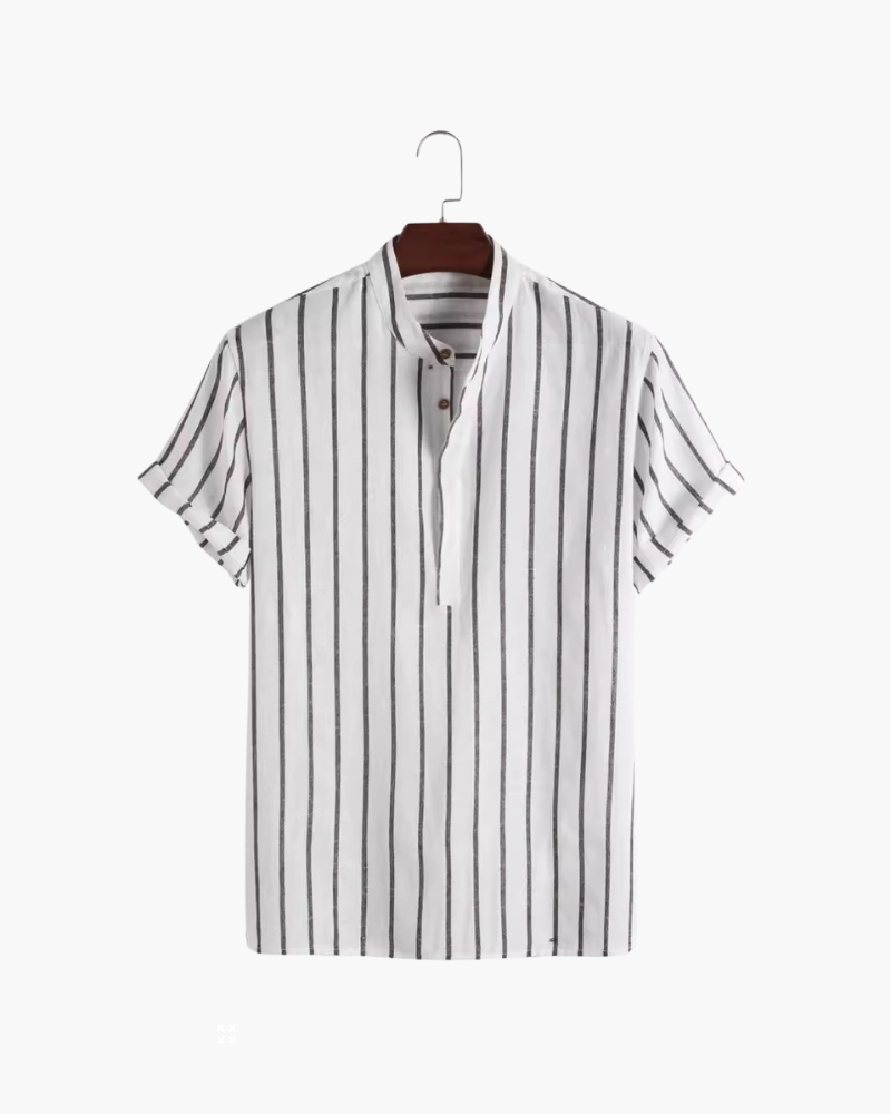 Men's Vertical-Stripe Short-Zip Polo With a Band Neck - White