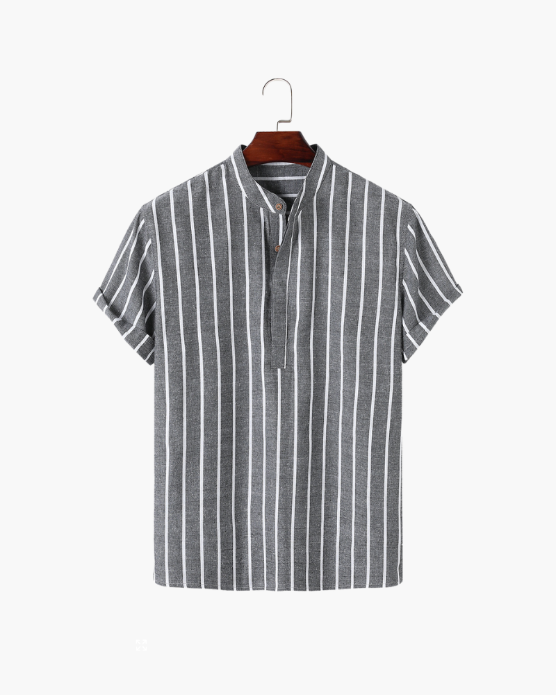 Men's Vertical-Stripe Short-Zip Polo With a Band Neck - Gray