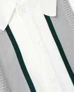 Men's White Button Polo With Twin Front Stripes - White