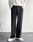 Men's Wide-Leg Pleated Trousers With Belt Loops - Black
