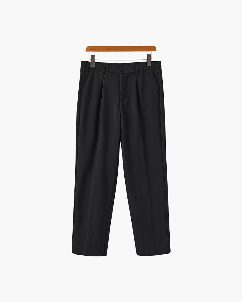 Men's Wide-Leg Pleated Trousers With Belt Loops - Black