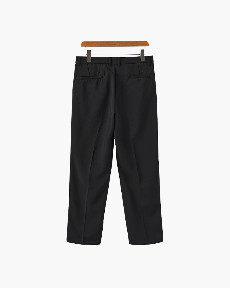 Men's Wide-Leg Pleated Trousers With Belt Loops - Black