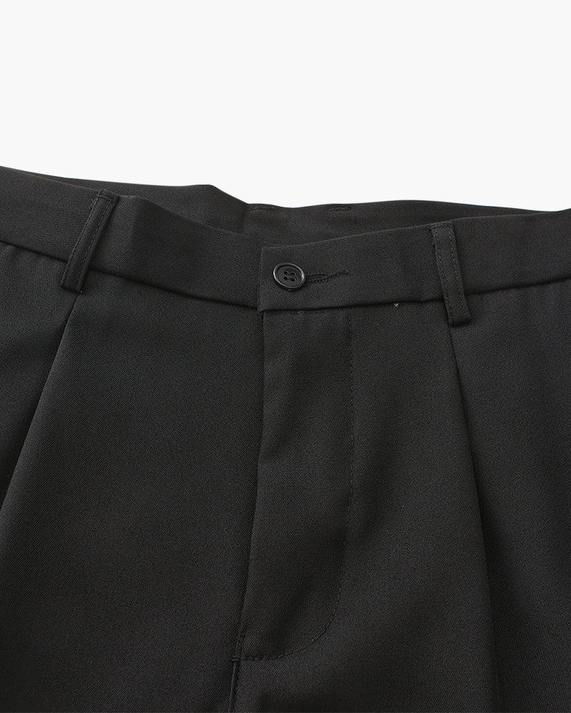 Men's Wide-Leg Pleated Trousers With Belt Loops - Black