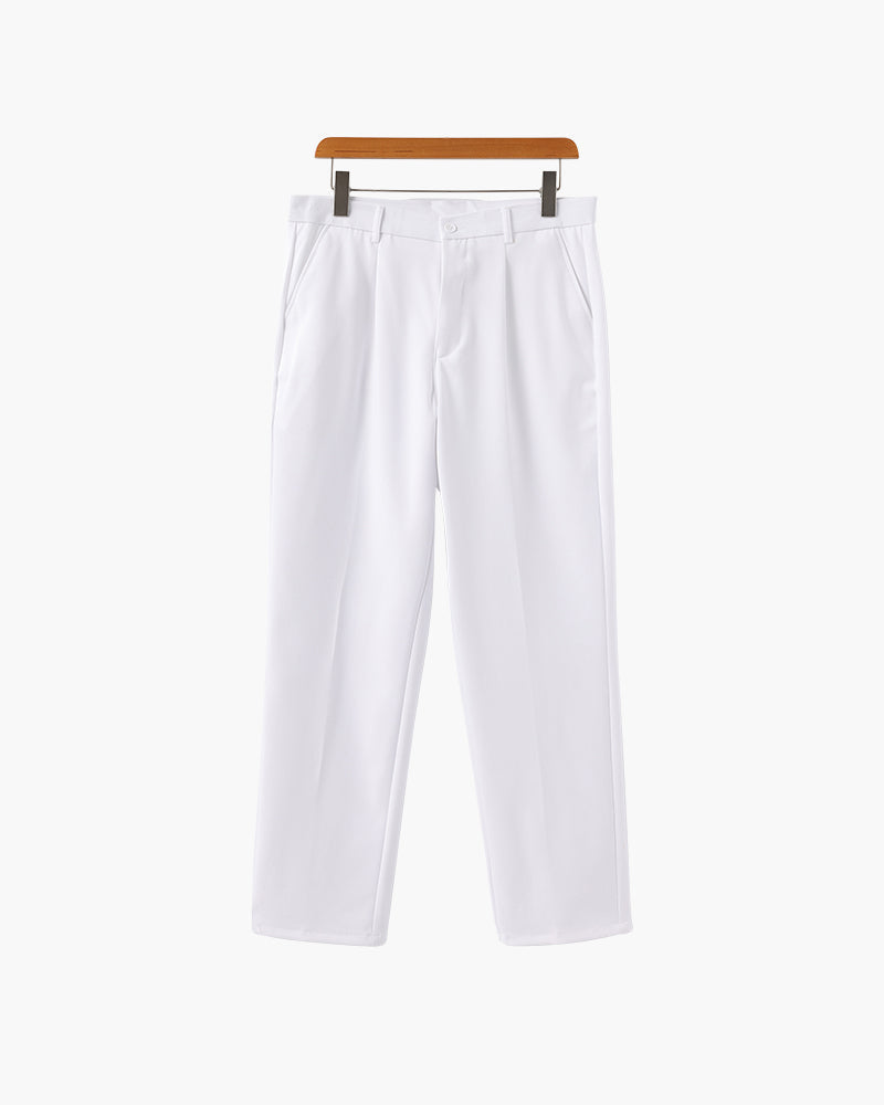Men's Wide-Leg Pleated Trousers With Belt Loops - White