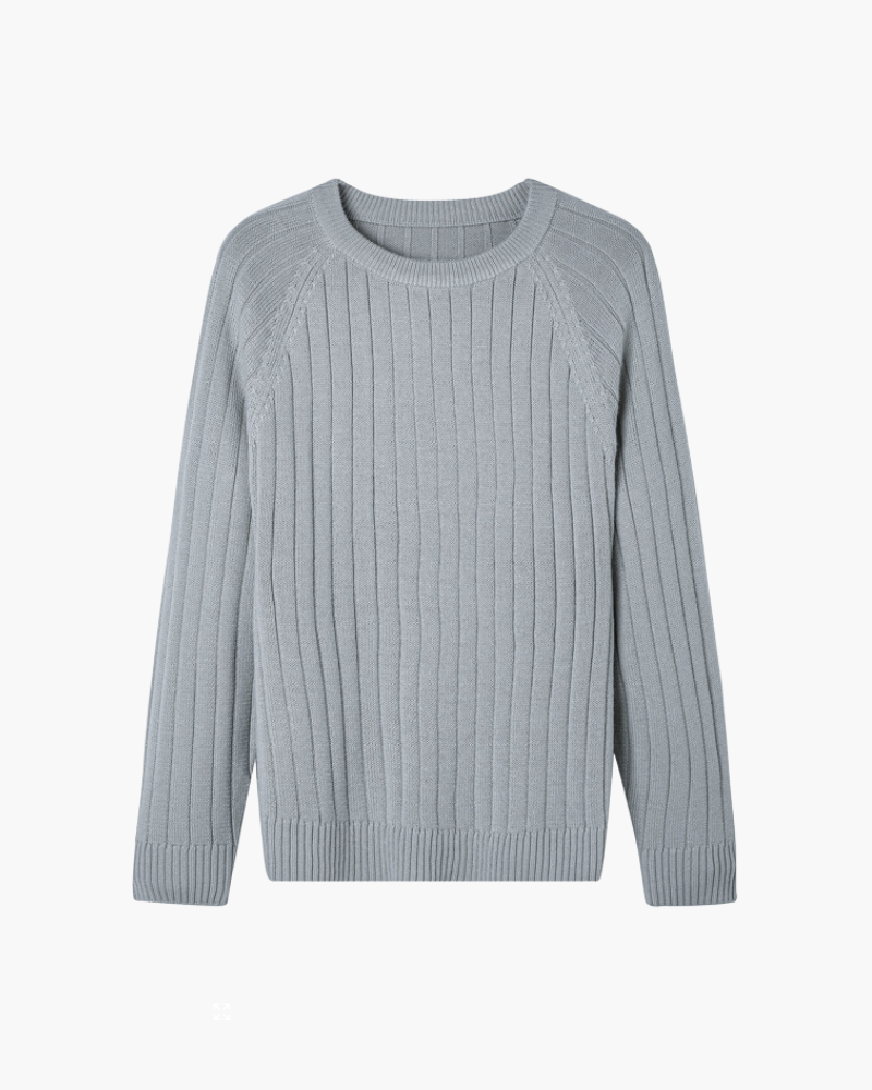 Men's Wide-Rib Crewneck Sweater With Banded Cuffs - Gray
