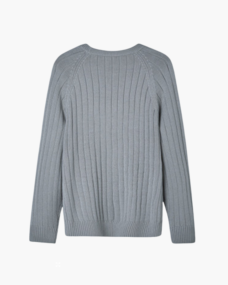 Men's Wide-Rib Crewneck Sweater With Banded Cuffs - Gray