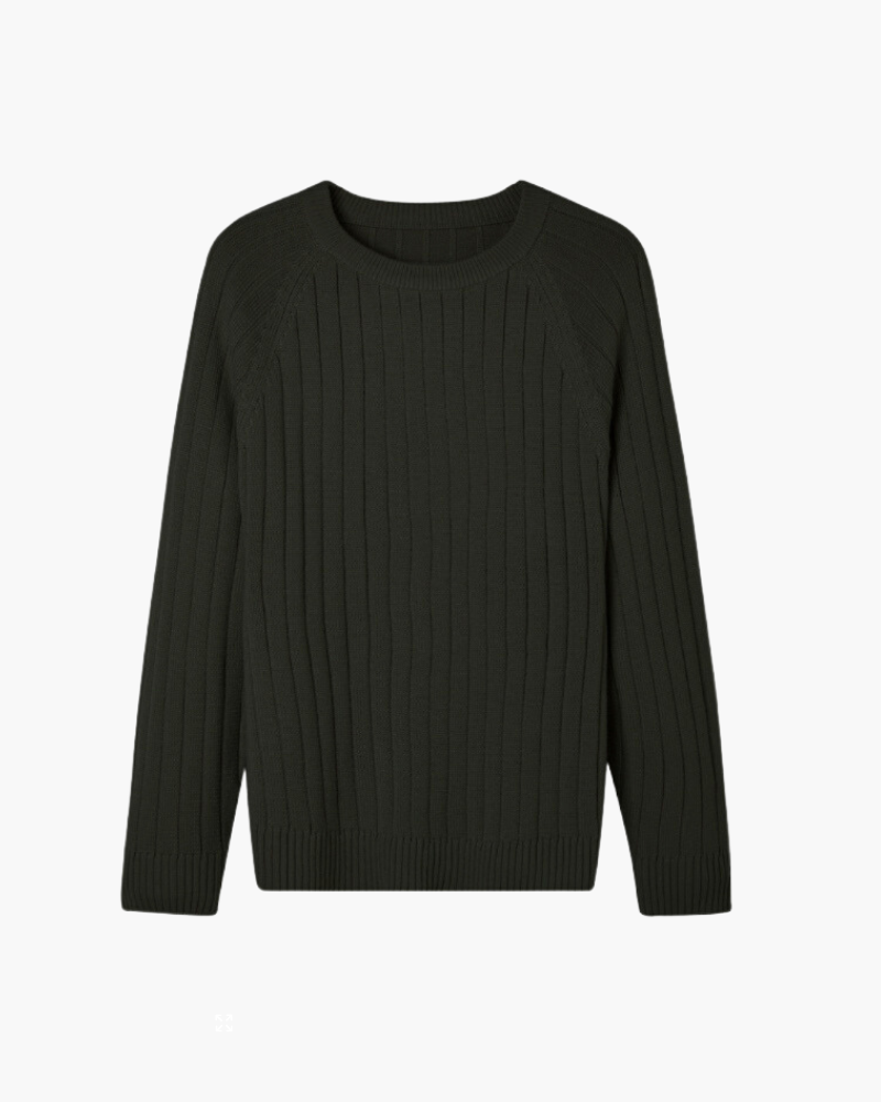 Men's Wide-Rib Crewneck Sweater With Banded Cuffs - Black
