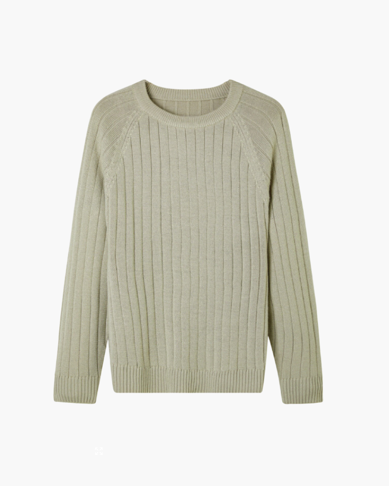 Men's Wide-Rib Crewneck Sweater With Banded Cuffs - Green