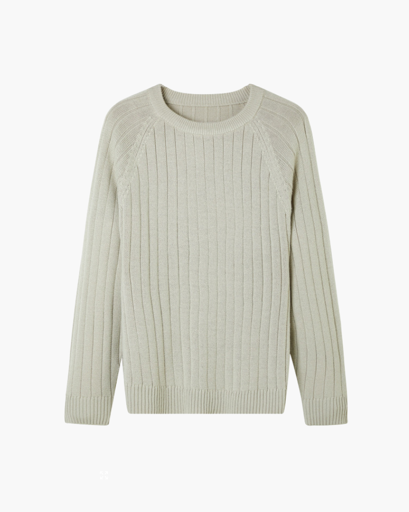 Men's Wide-Rib Crewneck Sweater With Banded Cuffs - Beige