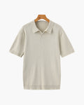 Men's Wide-Rib Open-Collar Polo With Short Sleeves - Beige