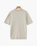 Men's Wide-Rib Open-Collar Polo With Short Sleeves - Beige