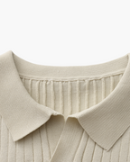 Men's Wide-Rib Open-Collar Polo With Short Sleeves - Beige