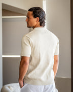 Men's Wide-Rib Open-Collar Polo With Short Sleeves - Beige