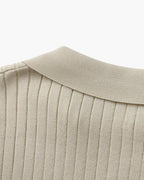 Men's Wide-Rib Open-Collar Polo With Short Sleeves - Beige
