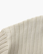 Men's Wide-Rib Open-Collar Polo With Short Sleeves - Beige