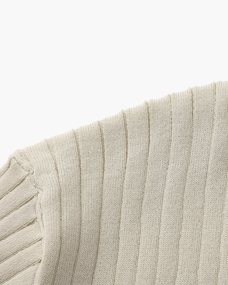 Men's Wide-Rib Open-Collar Polo With Short Sleeves - Beige