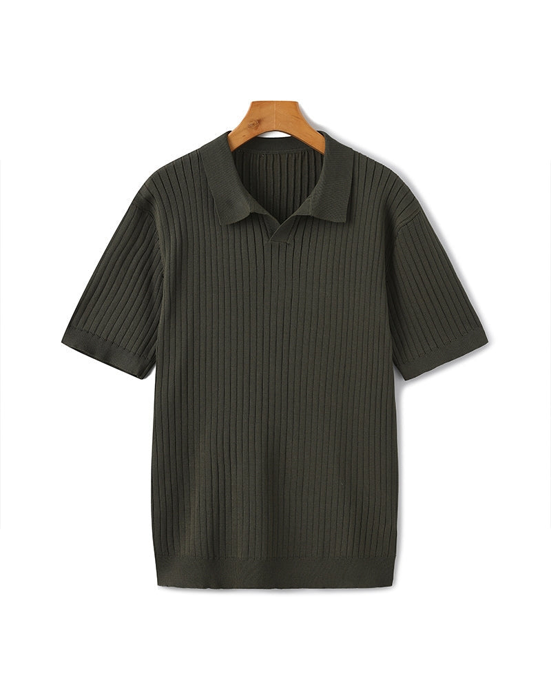 Men's Wide-Rib Open-Collar Polo With Short Sleeves - Green