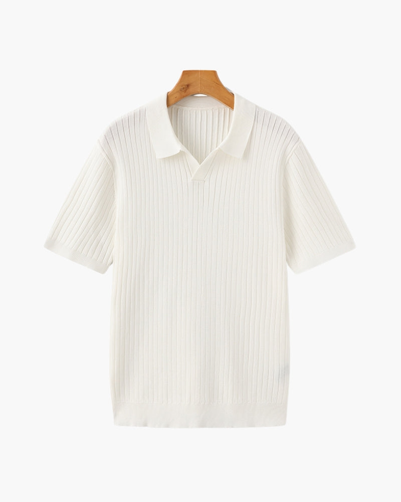 Men's Wide-Rib Open-Collar Polo With Short Sleeves - Ivory