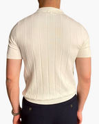 Men's Wide-Stripe Ribbed Polo With a Button Neck - White