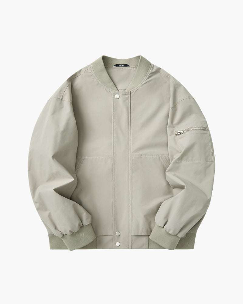 Men's Zip Bomber Jacket With a Zipped Sleeve Pocket - Grey