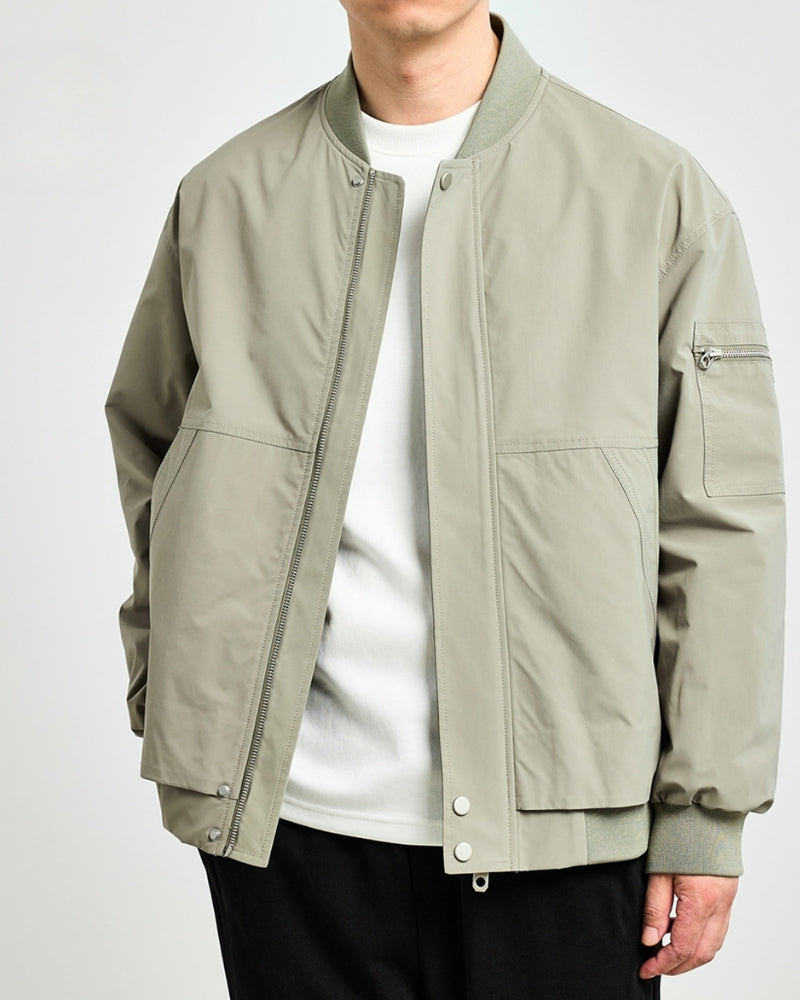 Men's Zip Bomber Jacket With a Zipped Sleeve Pocket - Grey