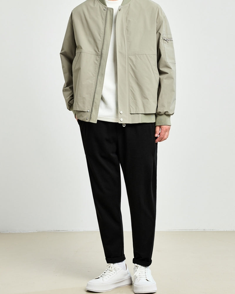 Men's Zip Bomber Jacket With a Zipped Sleeve Pocket - Grey