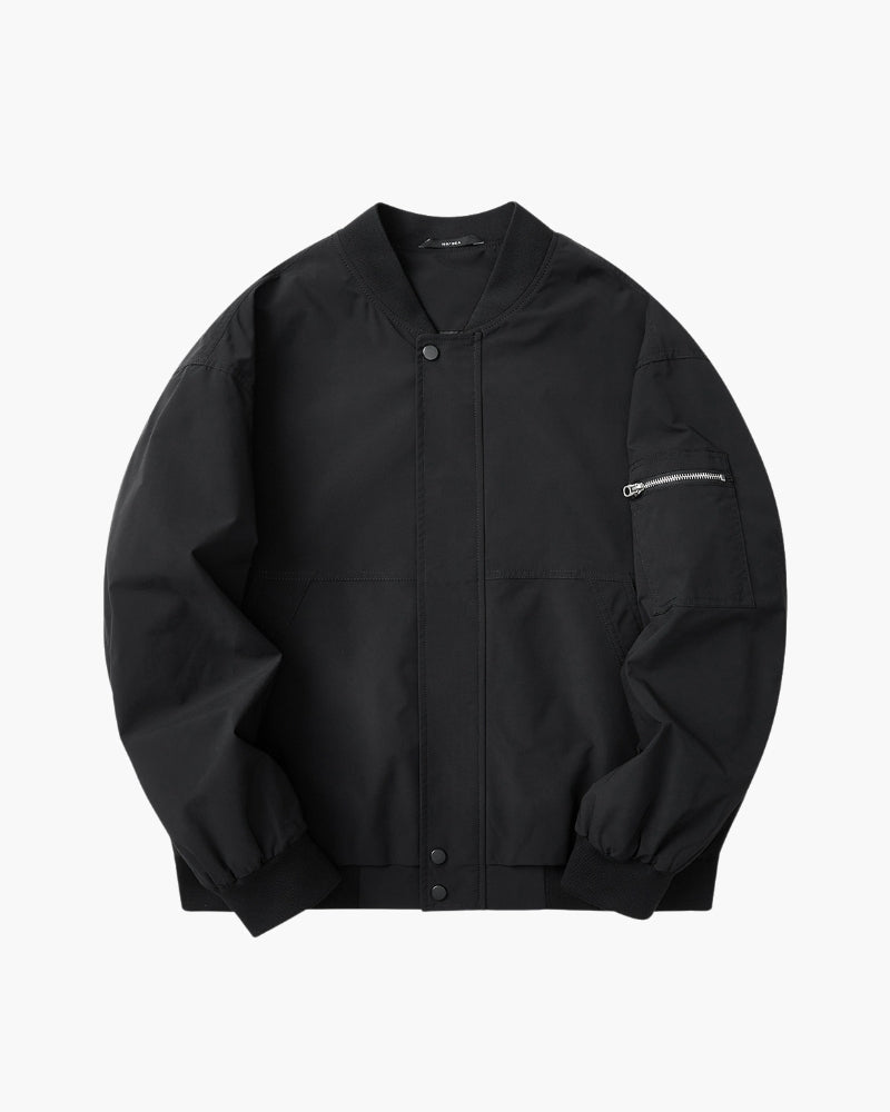Men's Zip Bomber Jacket With a Zipped Sleeve Pocket - Black